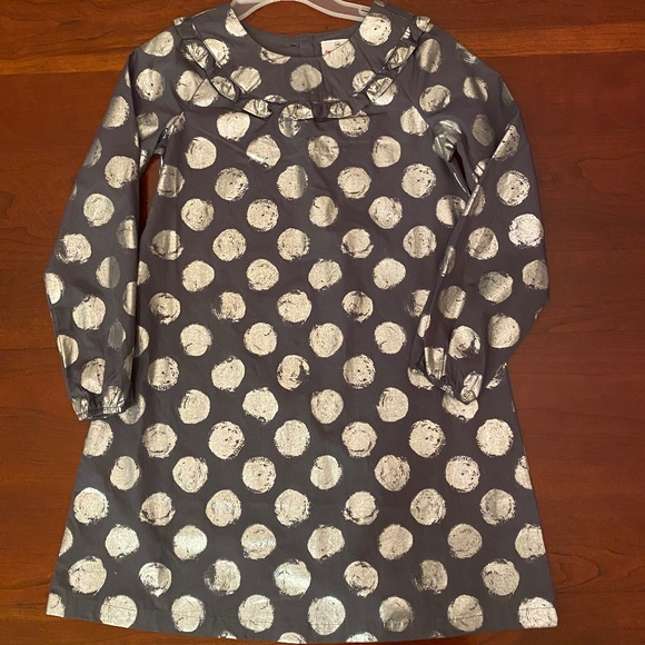 Hanna Andersson dress long sleeve gray metallic silver polka dot (140) 10 - Picture 5 of 16